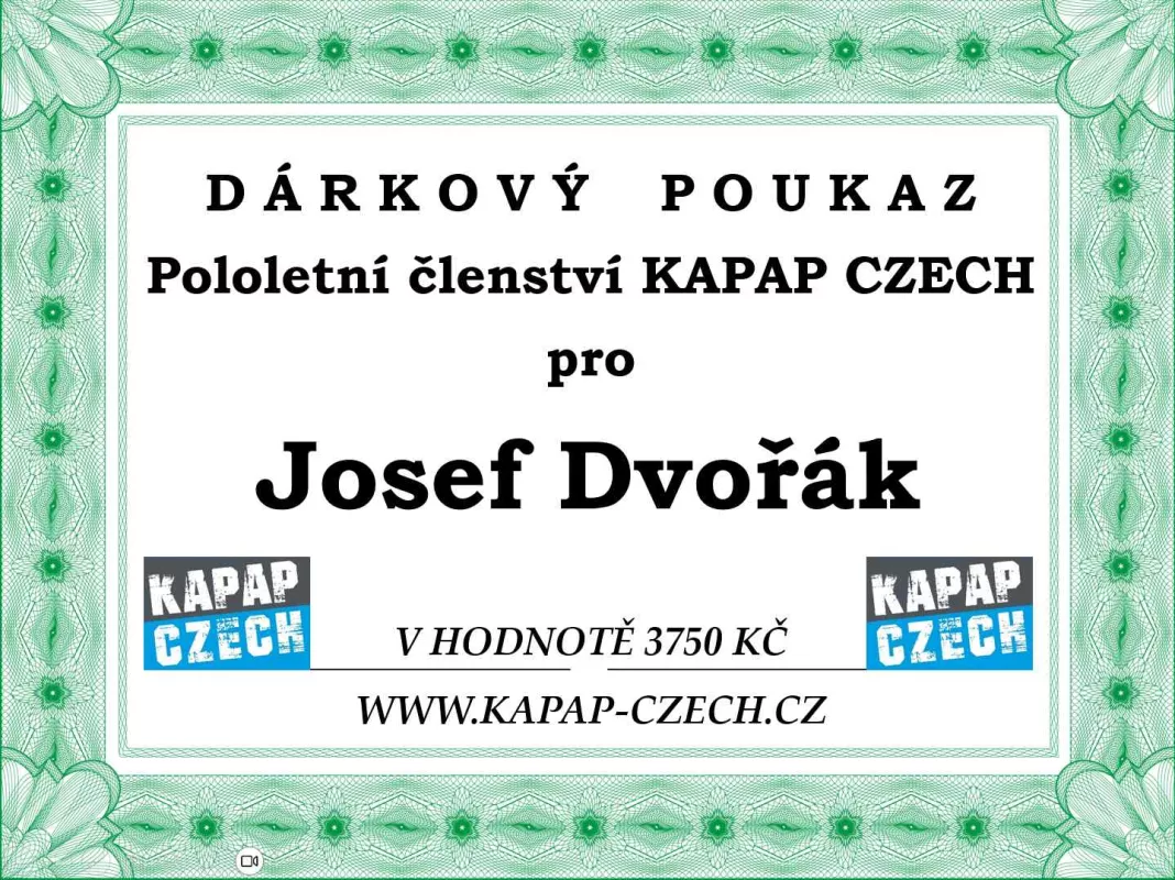 Dárkový poukaz: Členství KAPAP na pololetí (dospělí) KAPAP CZECH
